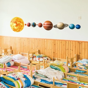Solar system planet wall stickers set featuring realistic sun and planets for nursery decor