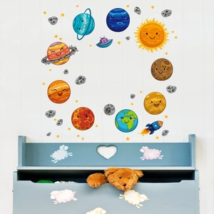 Pegatinas de pared de espacio con planetas y estrellas para cuarto de niños
