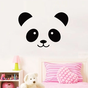 Minimalist panda face wall decal for nursery kids room decor with matte black finish