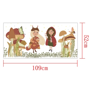 Forest fairy tale wall stickers with cartoon girls and mushrooms size 109cm x 52cm