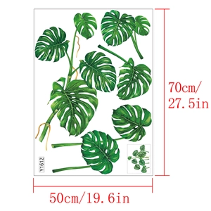 Stickers muraux feuilles de monstera vertes pour déco intérieure motif plante 70x50cm