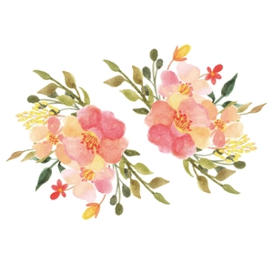 Hand-painted watercolor floral wall stickers with pink and orange flowers for home decor