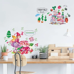 Watercolor fairytale wall decal set with fairies and plants for a creative nursery