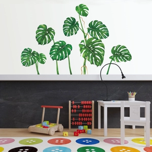 Stickers muraux feuilles de Monstera vertes pour salon ou chambre d'enfant déco