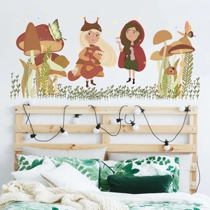 Forest Fairy Tale Wall Sticker Cartoon Girl Mushroom Fox DIY PVC Waterproof Wall Decal For Kids Room Bedroom Home Decor