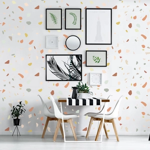 Modern terrazzo wall stickers for living room decor featuring colorful stone patterns