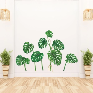 Stickers muraux feuilles de Monstera vertes pour décoration de salon moderne