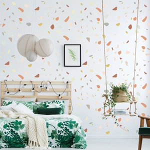 Detail of modern terrazzo wall sticker with earthy geometric stone patterns for home decor