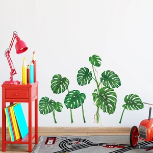 Stickers muraux feuilles de Monstera vertes réalistes pour décoration d'intérieur moderne