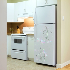 Self-adhesive floral refrigerator decal with elegant pink and blue flower patterns