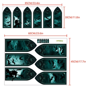 Detailed sheet of gothic bat and demon silhouette Halloween wall stickers with dimensions