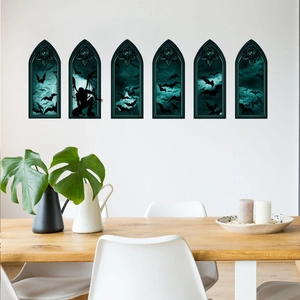 6-piece Gothic Halloween bat wall stickers with dark forest and full moon designs