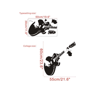 Detail showing typesetting and collage sizes for guitar theme wall sticker decoration