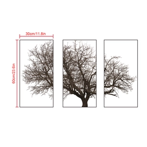 Three-piece Nordic gray tree wall art set for minimalist living room decor, 30x60cm each