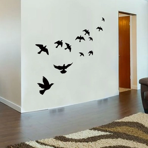 Set di adesivi murali con sagome di uccelli neri per decorazioni da parete moderne