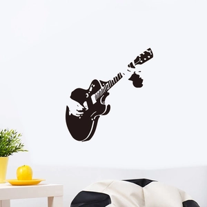 Minimalist black guitar silhouette wall sticker for modern living room and bedroom decor