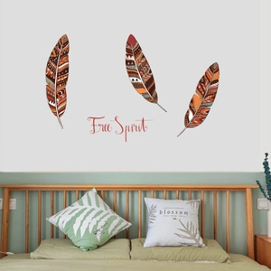 Boho Feather Wall Stickers Removable PVC Decal Free Spirit Quote For Bedroom Living Room Nursery Home Wall Decor