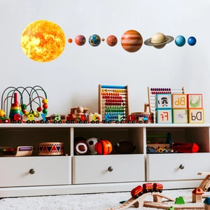 Pegatinas de pared del sistema solar con planetas de colores para cuarto de niños