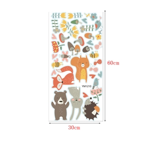 Detailed view of forest animal wall stickers with 30x60cm dimensions for kids room decor