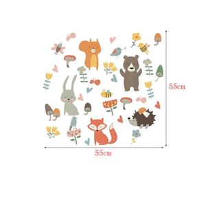 Detailed sheet layout of forest animal wall stickers with size markings for nurseries