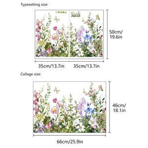 Detailed view showing floral wall sticker typesetting and collage size measurements