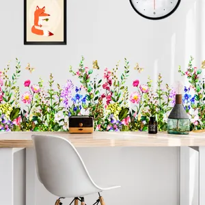 Watercolor Wild Flowers Butterfly Wall Stickers Removable PVC Waterproof Home Decor For Living Room Bedroom Kitchen Wall Decals