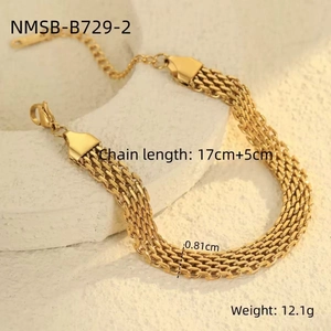 Gold plated 18K titanium steel multi-layer woven chain bracelet for women 17+5cm length
