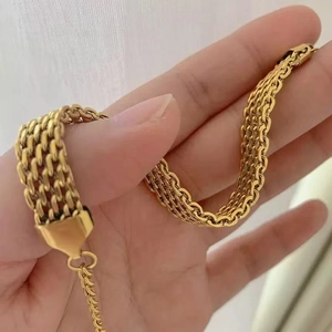 Elegant multi-layer gold plated stainless steel mesh bracelet with adjustable clasp closure