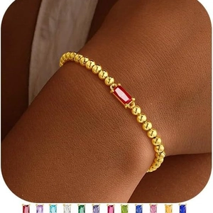 Bracelet à perles dorées avec pierre rouge rectangulaire et 12 options de couleurs