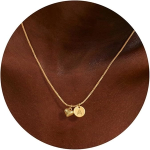 18K Gold Plated Stainless Steel Chain Copper Initial Letter Heart Pendant Necklace For Women Fashion Minimalist Jewelry
