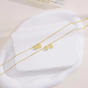 Minimalist 18K gold plated stainless steel necklaces with heart and alphabet coin charms
