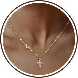 Gold Überzogene Kupfer Kreuz Anhänger Halskette Mit Zirkonia Anfangsbuchstabe Für Damen Zierliche Schlüsselbein Kette