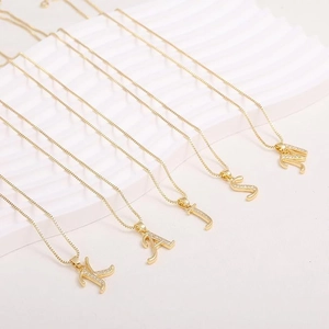 Exquisite gold initial necklace with zircon micro-paving on a delicate box chain for women