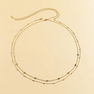 Chaîne de taille double rangée en métal doré avec paillettes rondes et perles