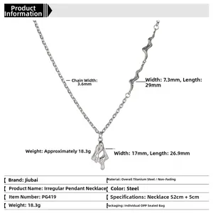Collier en acier titane avec pendentif lave liquide irrégulière et chaîne de 3,6 mm argentée