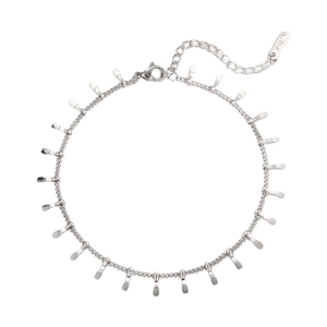 Sleek silver stainless steel anklet with water-drop charms and adjustable k18 tag