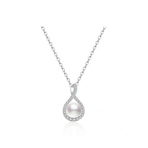 Elegante collar de perlas con colgante de infinito en circonitas y cadena de plata
