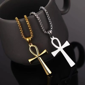 Gepolijste metalen Ankh kruis hanger kettingen in goud en zilver met box ketting