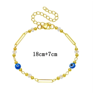 Goldenes Evil Eye Perlenarmband mit blauen Talismanen und verstellbarem Kettenglied