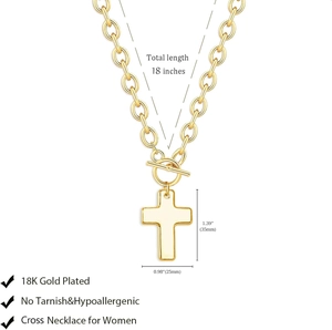 18K gold plated cross pendant necklace with OT toggle clasp and 18-inch chain link