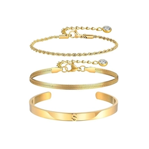 Set di tre gioielli in acciaio inossidabile dorato con bracciali a catena e serpente