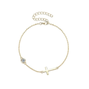 Minimalist Brass Zirconia Cross Pendant Bracelet For Women Ins Style Gold Silver Plated Thin Chain Adjustable Jewelry Gift