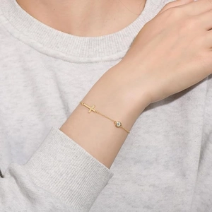 Minimalist gold titanium necklace with a cross pendant and clear zircon stone for women