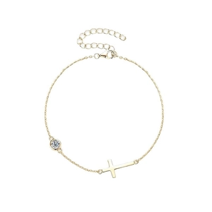 Elegant gold titanium necklace with sparkling crystal and a horizontal cross pendant
