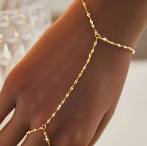Eleganter goldener Fingerring-Armband für Damen mit minimalistischem Pailletten-Design