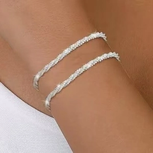 Minimalistisches Edelstahl Mehrlagiges Armband Fußkettchen Für Damen Gold Silber Glänzend Kette Schmuck Wellenstruktur Accessoire