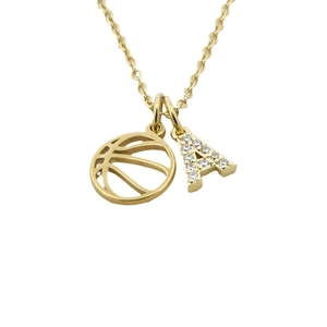 Halskette mit goldenem Basketball-Anhänger und funkelndem Diamant-Buchstaben A Charm