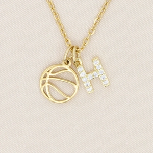 Goldene Basketball Halskette mit funkelndem Buchstaben H Anhänger für Damen