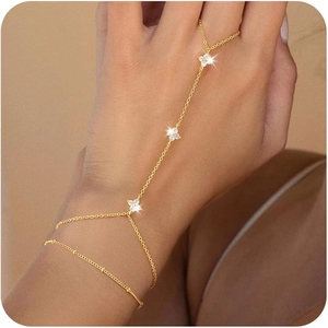 Minimalist 14K Gold Plated Brass Clover Flower Hand Chain With Cubic Zirconia For Women Trendy Jewelry Gift