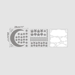 Three-piece set of moon star and cloud wall stickers with dimensions of 28cm x 28cm each
